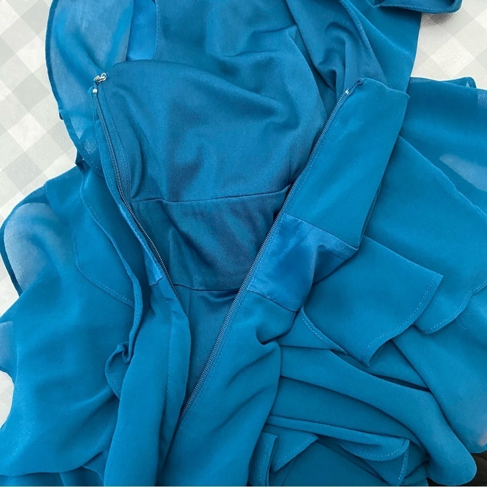 RW&CO. Empire chiffon dress woven turquoise cerulean blue sleeveless size 2 - Picture 10 of 16